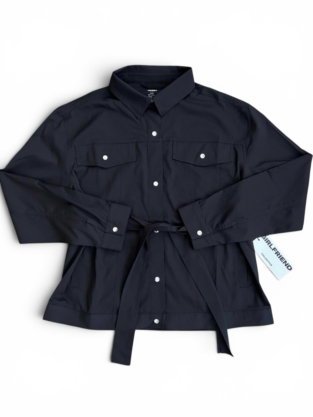 NWT - Girlfriend Collective Black Button-Up Tie-Waist Jacket Medium